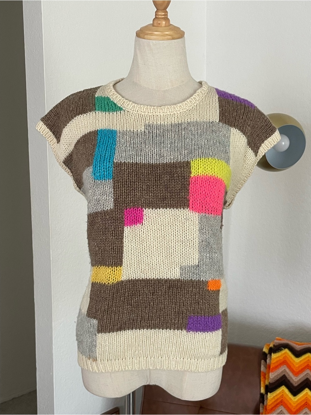 Vintage 1980s ESPRIT Retro Grandma Colorblock Knit Vest